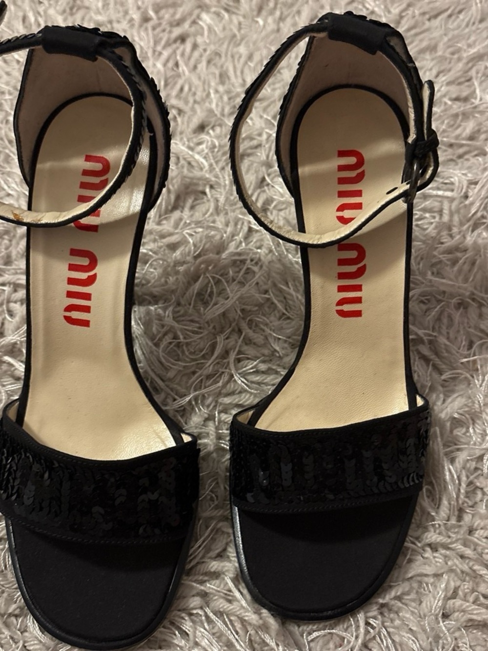 Miu Miu Black Sequin Ankle-Strap Heeled Sandals